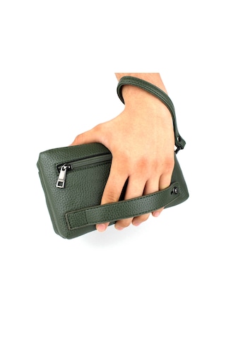 Erkek Haki Renk Çok Bölmeli Bileklik Kemerli El Bantlı Portföy Ça