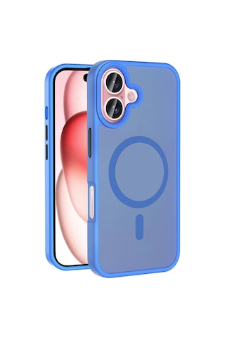 Apple Uyumlu iPhone 16 Kılıf M-safe Şarj Özellikli Mat Arka Yüzey Zore Sio Kapak Mavi