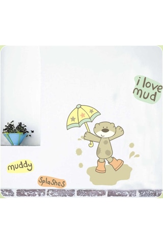 Sıa Duvar Süsü (Sticker) Çamurlu Ayı Desenli Pvc