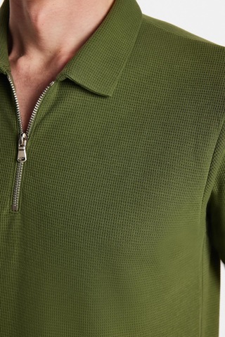 Tudors Erkek Slim Fit Dar Kesim %100 Pamuk Fermuarlı Yeşil Polo Yaka Tişört-34349 Yeşil