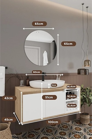 Gül Beyaz 100 Cm Banyo Dolabı Ayna Lavabo Beyaz