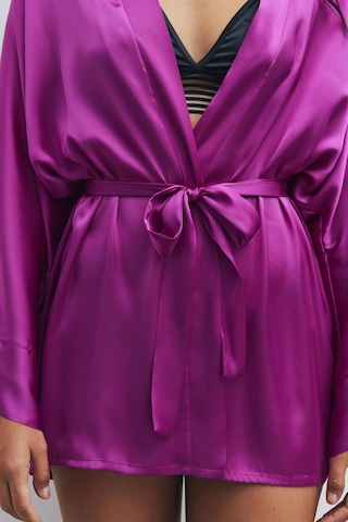 Fumée Fuşya Kısa Saten Sabahlık / Kimono Fuşya