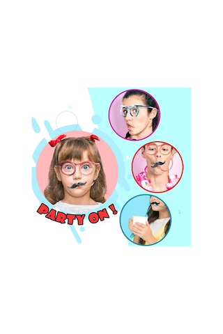 Pipetli Parti Gözlüğü - Çuk Ve Yetişkin Bıyıklı Pipet Gözlük Pembe Renk 18x14 Cm Standart