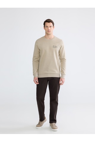Lcwaıkıkı Classic Bej Bisiklet Yaka Erkek Kalın Sweatshirt