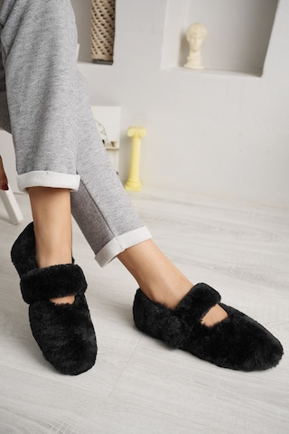 Nmoda Ultra Yumuşak Peluş Kadın Ev Babeti Ses Yapmaz Hafif Taban Panduf Siyah