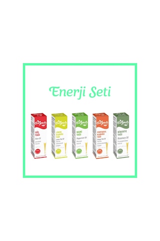 Enerji Yağ Seti Gül,limon,nane,portakal,biberiye 20 Ml 5'li Damlalıklı Set