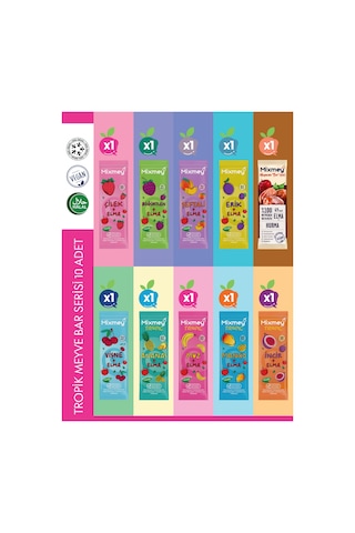 Mixmey Tropik Meyve Bar Serisi 10 Adet | Atıştırmalıklar – Vegan, Glutensiz (20GR X 10 ADET)