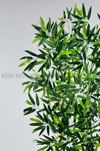 Biçiçek Yapay Bambu Ağacı 6 Dallı 150 Cm Yoğun Yapraklı Metal Krem Saksı