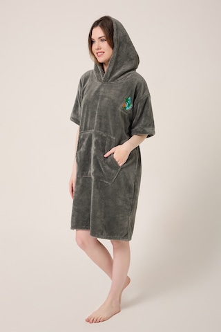 Palmiye Sörf Nakışlı Yetişkin Sörf Yazlık Panço Kapüşonlu Plaj Havlusu Antrasit Antrasit