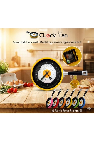Dekoratif Yumurta Görünümlü Büyük Boy Tava Konseptli Duvar Saati Ev Hediyesi Farklı Hediye Şık Detay