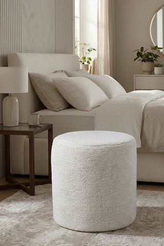 Soft Puf Tedy Kumaş, Tedy Silindir Puf, Kuzu Peluş Puf Kırık Beyaz