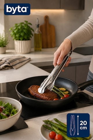 Paslanmaz Çelik Servis Maşası 20 Cm Ergonomik Mutfak Ve Izgara Maşası Gri