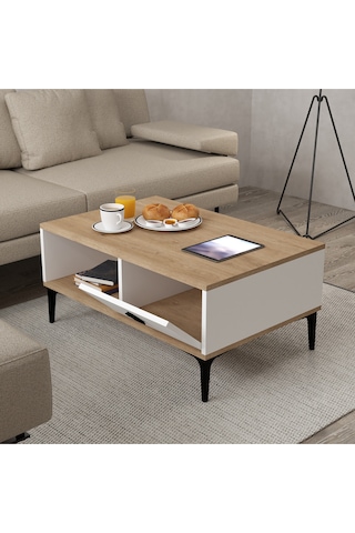 2002 Sare Orta Sehpa 2 Kapaklı Sepet - Beyaz Sepet - Beyaz