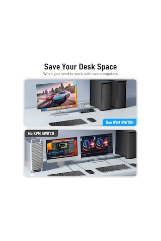 G98, 2 Bilgisayar 1 Monitör Çoklayıcı Kvm Switch, Görüntü Aktarıcı, Yazıcı Klavye Mouse Paylaştırıcı