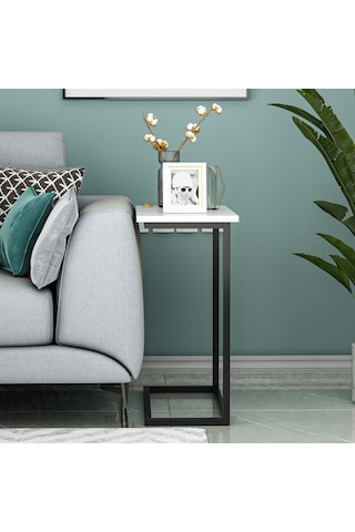 Narin Yan Sehpa, Metal Ayaklı Yan Sehpa, Ev-ofis - Beyaz/siyah Beyaz/siyah