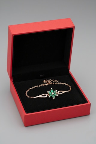 Çekirdekjewelry 925 Ayar Gümüş Zümrüt Taşlı Lotus Bileklik Pembe