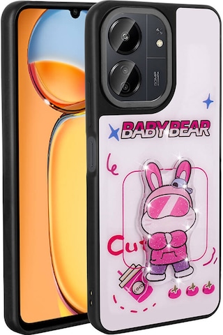 Xiaomi Poco C65 Kılıf Parlayan Kabartmalı İkonik Figürlü Zore Amas Silikon Kapak Beyaz