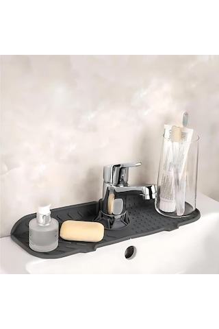 Su Tutucu Musluk Matı Mutfak Ve Banyo İçin Koruyucu Lavabo Musluk Ve Batarya Matı Gri