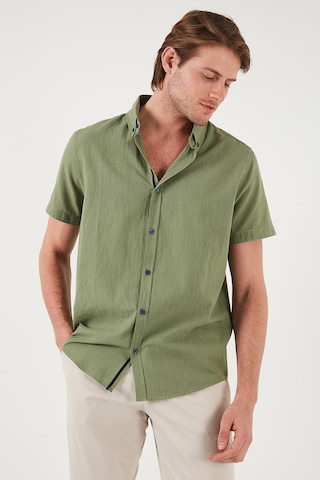 Buratti Pamuklu Slim Fit Düğmeli Yaka Kısa Kollu Erkek Gömlek Cf21S112546 Haki
