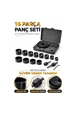 16 Parça Panç Seti 19-64 Mm Ahşap Metal Plastik Delme İşleri