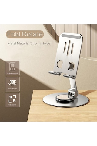Gümüş Vaorlo Katlanabilir 360 Metal Tutucu Telefon Standı iPhone Uyumlu 15pro İpad İpod 90 Ayarlanabilir Sabit Telefon Tutucu Canlı Ofis İçin
