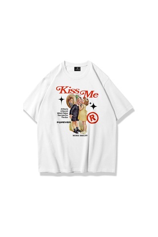Flood Of Style Unisex Kiss Me Tshirt Beyaz