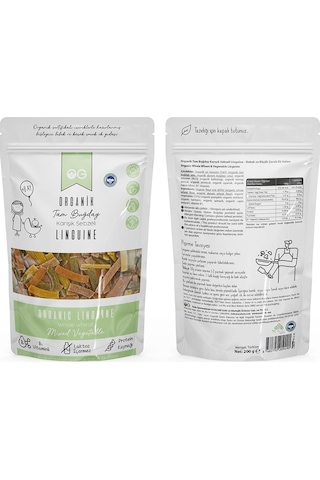 OG natural Organik Karışık Sebzeli Tam Buğday Şerit Makarna Linguine 200 Gr