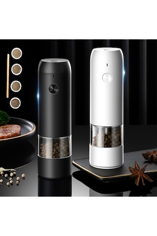 Hfambition Usb Şarjlı 6 Ayarlı Seramik Tüketimli Baharat Değirmeni - Tuz, Biber, Kimyon İçin Beyaz Elektrikli Öğütücü Beyaz