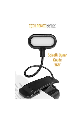 Ledli Klipsli Mini Kitap Okuma Lambası Mandallı Pille Çalışan Işık Masa Lambası Kitap Okuma Işığı