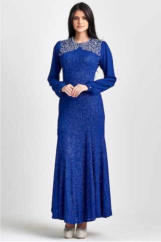 Saks Önü Lazer Işlemeli Abiye Elbise Saks