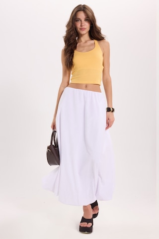 Tudors Kadın Slim Fit Dar Kesim Pamuklu Halter Yaka Kaşkorse Sarı Crop-50708