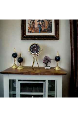 Gold Metal Ofis Salon Otel Ayaklı Masa Saati 45 Cm M23