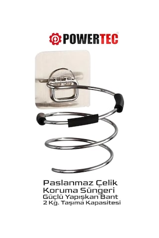 Powertec Fön Makinesi & Saç Kurutma Makinesi Askı Aparatı Paslanmaz Çelik Gri