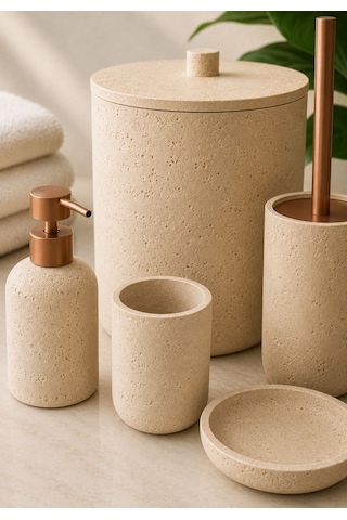 5 Parça Lüx Laduree Maris Bej Banyo Seti-5966