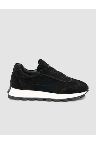 Hakiki Süet Deri Siyah Kürk Astarlı Kışlık Kadın Sneaker Siyah