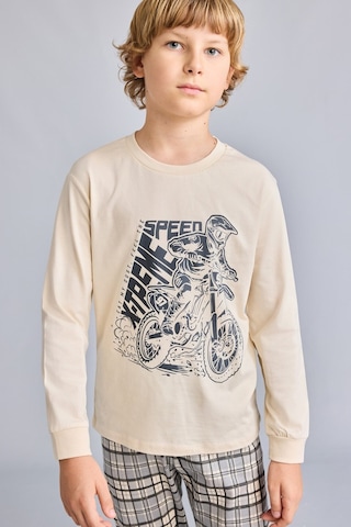 Defacto Motosiklet Baskılı Ekose Regular Fit 2li Pijama Takımı Erkek Çocuk H6686a826aubg286 Bej-bg286