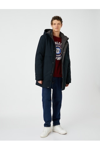 Koton Kapşonlu Anorak Fleto Çift Cep Detaylı Çıtçıt Düğmeli Fermuarlı Lacivert 4Wam00023Hw 4Wam00023Hw704 Lacivert