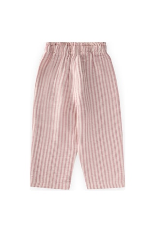 Cigit Organic Beli Fırfırlı Geniş Kesim Müslin Pantolon 1-10 Yaş Fuşya Çift Çizgili