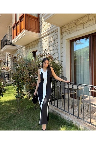 Modazeyosh Kadın Askılı Şerit Detay Ayrobin Elbise Siyah
