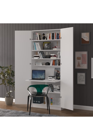 Asra Trend Modern Dolaplı Çalışma Masası MD001 %100 MDF Katlanır Raflı Ofis Ders Yemek Masası