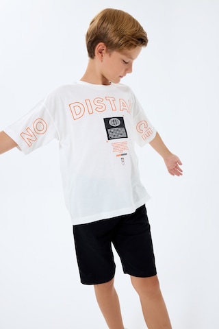 Rolypoly 3752 %100 Pamuk Erkek Çocuk Kısa Kol Cepli Oversize Şort Pijama Takımı Beyaz