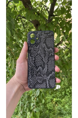 Samsung Uyumlu Galaxy A07 Yılan Desenli Kabartma Dokulu Kılıf Siyah