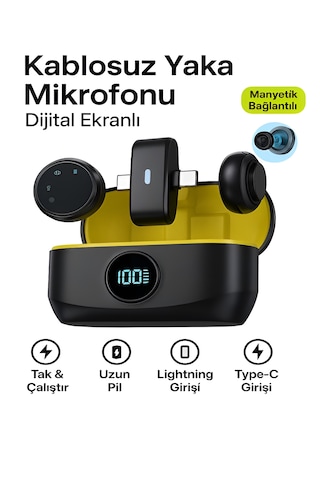 Lightinin Type-c Uyumlu 320mah Dijital Ekranlı 2.4g Kablosuz Çift Yaka Mikrofonu Pro++