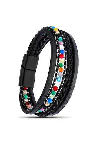 Çakra Doğaltaş Ve Deri Çoklu Bileklik Csr1180019 Çok Renkli