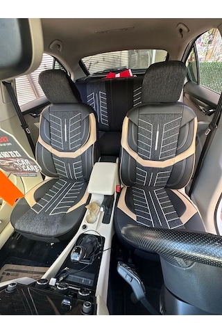 Argalı Ford Courier Araca Uygun Oto Koltuk Kılıfı Üniversal Keten Ve Suni Deri Cepli Oto Koltuk Kılıf Bej