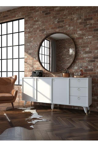 Resital Konsol - Gk2001-1 - Gold Modern 180 Cm Çekmeceli Ve Kapaklı Salon Konsolu - Çok Amaçlı Büfe Beyaz