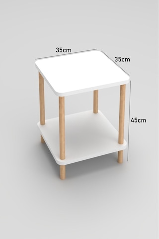 35x35 Cm Kare İki Katlı Ahşap Komodin Çok Amaçlı Sehpa Yatak Odası Baza Yanı Ayak Yükseklik 45 Cm - Beyaz
