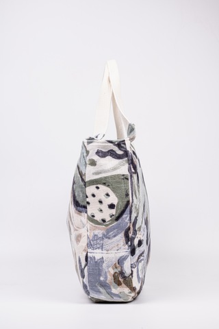 Fabric Craft Bag El Çanta Keten Desenli Yeşil Yeşil - Beyaz