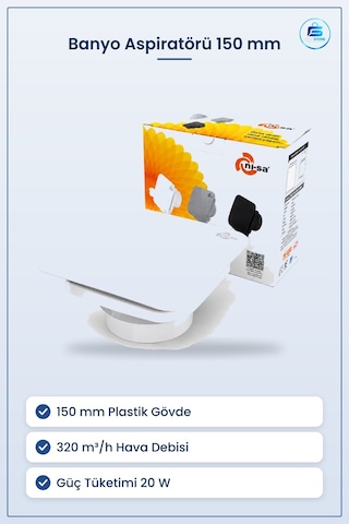 Banyo Aspiratörü 150 Mm Plastik 20w M³/h Tuvalet Havalandırma Duv