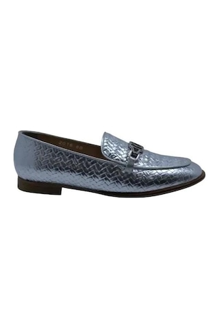 Poletto Hakiki Deri Gumus Loafer Düz 04 2016 80-62 GÜMÜŞ